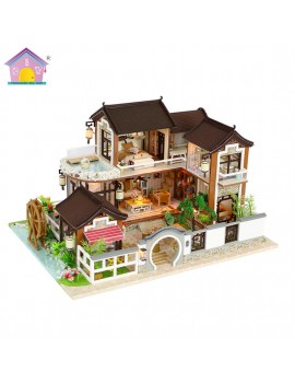 DIY house wooden flash creative house model doll house assembled 13848 without dust cover