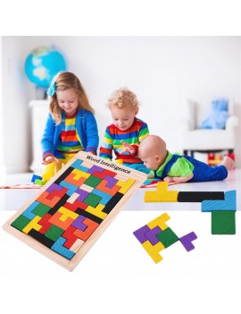 Colorful Wooden Tetris Puzzle Tangram Brain Teaser Puzzle Toys Educational